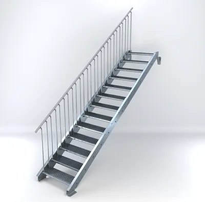 Produktbild von Stahltreppe 13 Stufen bis Höhe 260 cm, Laufbreite : 80 cm Geländer links ST 3 (31 / 9 mm schmal)