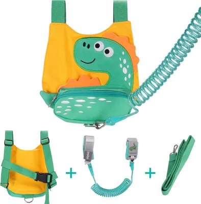 Image de (jaune) Sac à dos anti-perte pour enfants, sac à dos mignon pour enfants dinosaures, mini sac d'école pour enfants avec dragonne et protection