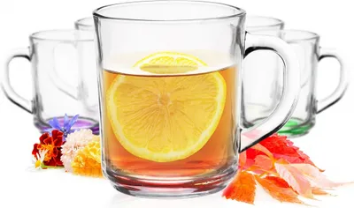 Obrázok produktu pre 6 sklenených pohárov na čaj, pohárov na kávu s uškom a farebným dnom, sklenených pohárov, pohárov na kávu