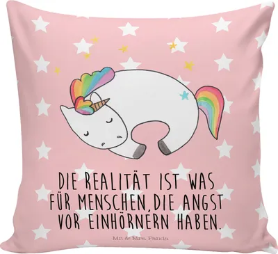 Produktbild von Mr. & Mrs. Panda Kissen 40x40 Einhorn Nacht - Rot Pastell - Geschenk, Ruhe, Sofa, Einhörner, Unicorn, Menschen, Polster, Kuschelkissen, Kuschel, Dekokissen