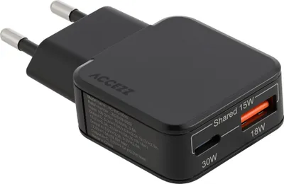 Immagine prodotto di Caricabatterie Accezz Ultra Slim GaN - USB-C + USB-A - 30 W - Nero