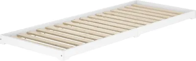 Produktbild von Weißes Flachbett extra niedriges Holzbett in Überlänge 90x220 Kiefer V-60.47W-09-220Rollrost inkl.