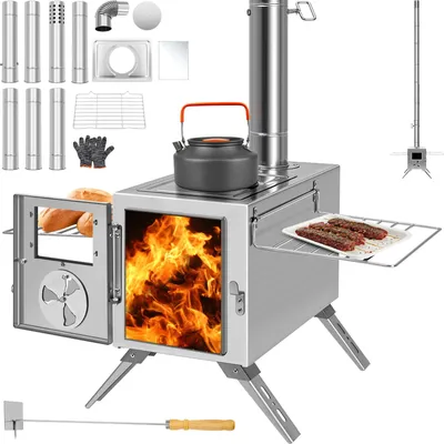 Produktbild von MEULBATY Feuerstelle Heißer Zeltofen, Camping-Holzofen für Zelt, tragbarer Holzofen, aus Edelstahl, mit 7 Kaminrohren für Wandzelt-Camping, Kochen