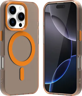 Immagine prodotto di Custodia per iPhone 16 Pro, compatibile con MagSafe, sottile custodia semi-trasparente opaca antiurto Arancione