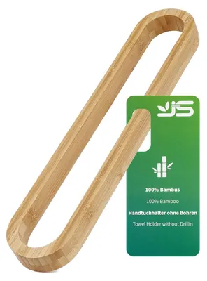 Image de Porte-serviettes en bambou et bois, sans perçage, porte-serviettes pour invités, autocollant, barre porte-serviettes, porte-serviettes de bain pour salle de bain, porte de salle de bain et cuisine, 43 cm