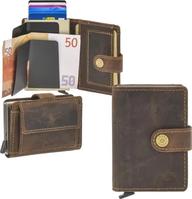 Produktbild von Greenburry "Vintage" Kartenetui Leder Minibörse klein mit RFID Schutz (COIN) antikbraun