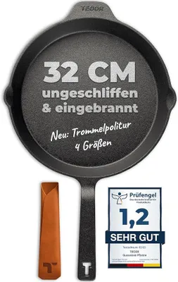 Imagen del producto de Sartén de hierro fundido para inducción, 32 cm, sin pulir, de uso universal y material natural