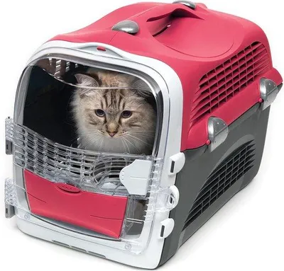 Produktbild von Famanu Transportbox für Katzen - Rot-Grau, 51x33x35 cm mit Luftlöchern