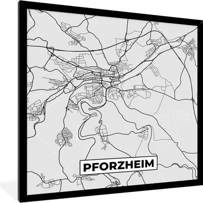Produktbild von MuchoWow® Gerahmtes Poster Stadtplan - Deutschland - Pforzheim - Karte 40x40 cm - Poster mit Schwarzem Bilderrahmen Wandposter Rahmen Foto Bilder - Mit Rahmen - Wanddekoration Schlafzimmer