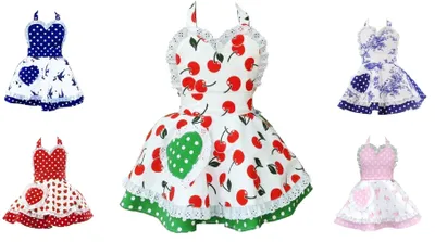 Produktbild von Kinderschürze Süße Kochschürze Kinder Küchenschürze Retro Schürze Vintage Dots Weiß Kirsche