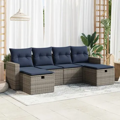 Produktbild von Möbel 6-tlg. Garten-Sofagarnitur mit Kissen Grau Poly Rattan - Gartenmöbelgarnituren 3325427