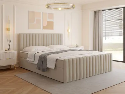Obrázok produktu pre Kontinentálna manželská posteľ 160x200 VASHON 2 - svetlá béžová + topper