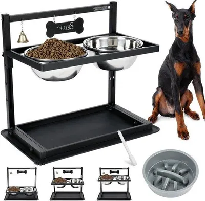 Produktbild von Erhöhte Hundenäpfe mit Slowfeeder, Edelstahl, groß, morsgeschützt