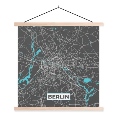 Produktbild von MuchoWow® Textilposter Deutschland - Blau - Berlin - Stadtplan - Karte 60x60 cm mit holzfarbenen Rahmen - Wanddekoration