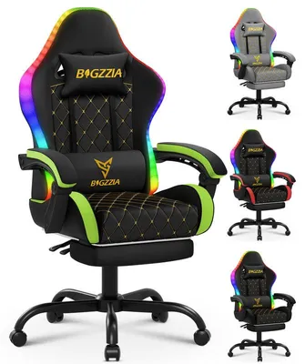 Produktbild von Gaming Stuhl, Bürostuhl Ergonomischer Gaming Sessel mit LED Lichtleiste, Racing Stuhl, Bürostuhl Federsitzkissen mit Fußstütze, Grün