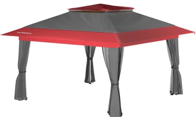 Produktbild von Wiltec Faltpavillon Moskitonetz 3,92 x 3,92 m grau rot, Gartenpavillon mit Rädern und Mückennetz, Partyzelt mit "One Push"-Technik und verstellbaren Beinen