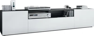 Produktbild von Vladon Lowboard Mogan, TV-Kommode mit 2 Türen, 1 Klappe und 1 offenes Fach, Schwarz matt/Weiß matt (181 x 39 x 35 cm)