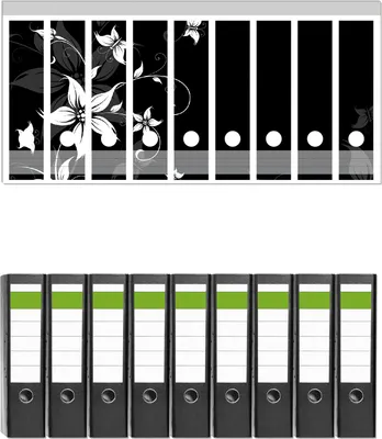 Produktbild von Wallario 9 Stück breite Ordner inkl. Klebeetiketten mit Motive Blumenranke in Schwarz-Weiß -  Set mit Rückenschildern / Ordnerrücken Stickern