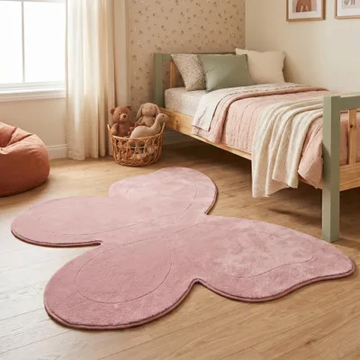 Produktbild von Volero - Kinderteppich Waschbar - Coco Schmetterling Dunkelrosa - 160x200cm - Kinderzimmer, Babyzimmer