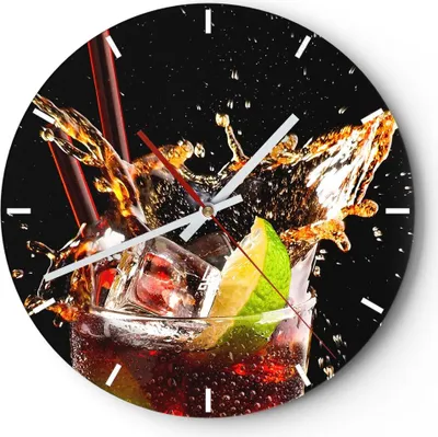 Produktbild von Wanduhr - Rund - Glasuhr - Trinken saft cocktail nachtisch - 40x40cm - Schleichendes Uhrwerk - Lautlos - zum Aufhängen bereit - Dekoration Modern - Wanddekoration aus Glas - C3AR40x40-2223