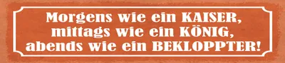 Produktbild von vianmo Blechschild 10x46 cm Morgens wie ein Kaiser