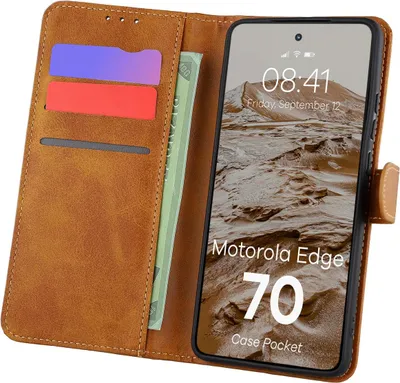 Produktbild von Handyhülle mit Klappe für Motorola Edge 70, Bizon Case Pocket, Braun