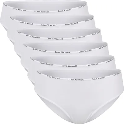 Produktbild von Celodoro Damen Slip (6er Pack) Bikini-Slip mit schmalem Ziergummi und Schriftzug - Weiss M
