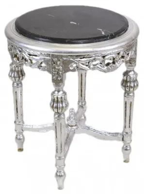 Produktbild von Casa Padrino Barock Beistelltisch mit schwarzer Marmorplatte Rund Silber 50 x 45 cm Antik Stil