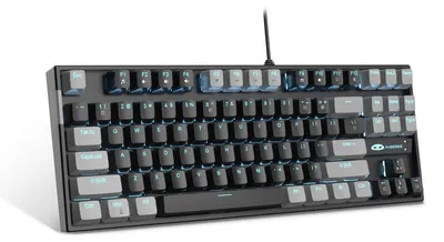 Produktbild von 80% Mechanische Gaming Tastatur mit Red Switches, 87 Tasten USB Keyboard mit LED Beleuchtung, kabelgebunden grau-schwarz