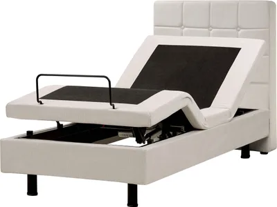 Obrázek produktu pro BELIANI Čalouněná polohovací postel světle béžová elektrická 80 x 200 cm s prošívanou opěrkou hlavy a dálkovým ovládáním moderní ložnice