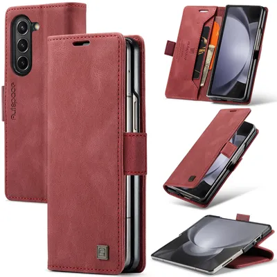 Obrázek produktu pro Pouzdro pro Samsung Galaxy Z Fold 5 5G, RetroPolyuretanKožené Pouzdro, Stojánek a Ochranné Pouzdro červené