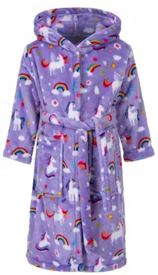 Productafbeelding van Ibenzoa® Kinderbadjas met capuchon, warm en zacht, pluche polyester (flanel), uni voor kinderen van 2 tot 9 jaar, verstelbare riem, 2 zakken
