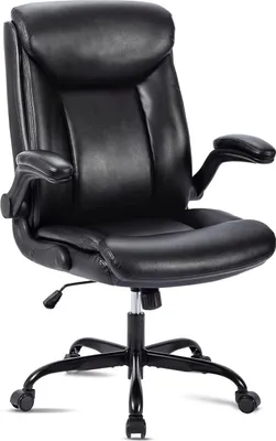 Produktbild von Bürostuhl, ergonomischer Schreibtischstuhl, Kunstleder, Drehstuhl mit klappbarer Armlehne, höhenverstellbar, bequem für Büro, Zuhause, Gaming (schwarz)