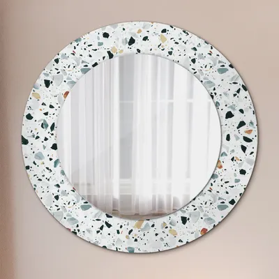 Produktbild von Ø60cm Spiegel - Glasrahmen mit Aufdruck - Wandspiegel Schlafzimmer - natürlich Stein