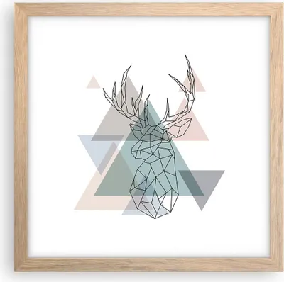 Produktbild von Gerahmtes Poster - Rahmen in heller Eiche - Hirsch Abstraktion - 30x30 cm - Wand Bild - Wanddeko - Wandbilder - Wandposter - Bilderrahmen - Bilder - Kunstdruck - Wandbild - P2NAC30x30-3909