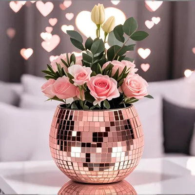 Produktbild von Discokugel Blumentopf Rosegold Glas Spiegel 8x10x10cm