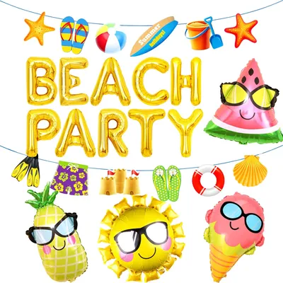 Strandfeest-Deko-Set: Buchstabenballons, Folienballons, Banner