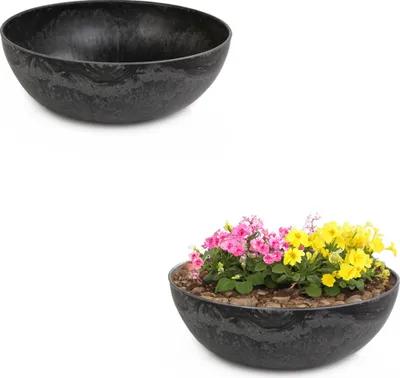 Produktbild von Pflanzschalen für draussen Vintage Dekoschalen rund schwarz 2x 25 cm
