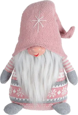Immagine prodotto di Rebecca Mobili Gnomo scandinavo con barba, H 30,5 cm, poliestere, rosa e grigio