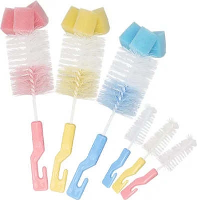 Produktbild von com-four® 6x Flaschenbürste zum Reinigen - Reinigungsbürsten mit Schwamm - Kleine Handbürste zum Säubern von Baby-Flaschen und Deckeln [Auswahl variiert]