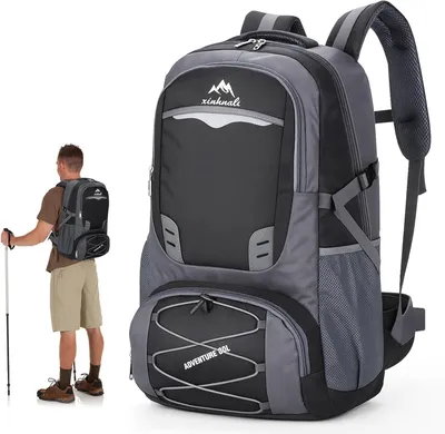 Productafbeelding van Wandelrugzak 60 l, waterdicht, voor wandelen, voor dames en heren, lichtgewicht, ademend