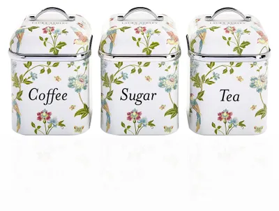 Produktbild von Laura Ashley Vorratsdosen Set 3er Edelstahl Tee Kaffee Zucker Aufbewahrung mit abnehmbaren Deckeln Elveden White