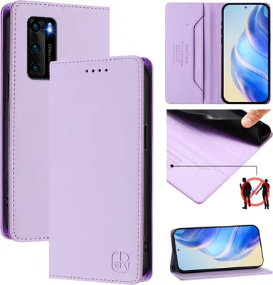 Immagine prodotto di Custodia in pelle per Huawei P40, flip case con slot per carte, portafoglio e supporto Viola