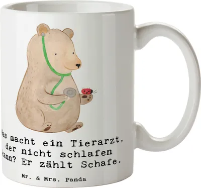 Produktbild von Mr. & Mrs. Panda Kaffeebecher Tierarzt Schafzählen - Weiß - Geschenk, humorvoller Spruch, Ärzte für Tiere, Trinkbecher, Berufsliebe, Kaffeetasse, Tiermedizin, Veterinär