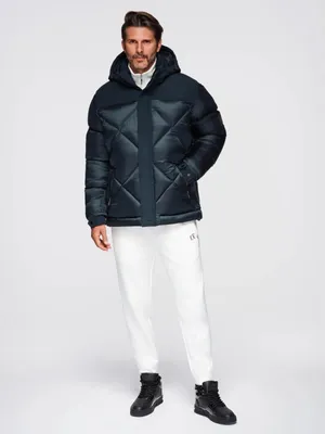 Produktbild von Ombre  Herrenjacke mit Kapuze und geometrischer Steppung dunkelblau S