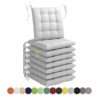 Zdjęcie produktu dla Poduszki siedziskowe Lavea® 40x40 cm - zestaw 8 sztuk, z paskami materiałowymi – do użytku na zewnątrz i wewnątrz – zmywalne i odporne na warunki atmosferyczne – idealne do krzeseł ogrodowych i balkonowych – kolor srebrny