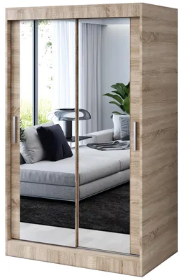 Zdjęcie produktu dla Szafa przesuwna Dąb Sonoma. - 120x200cm - Szafa przesuwna KARL - z 2 lustrami- do sypialni i garderoby