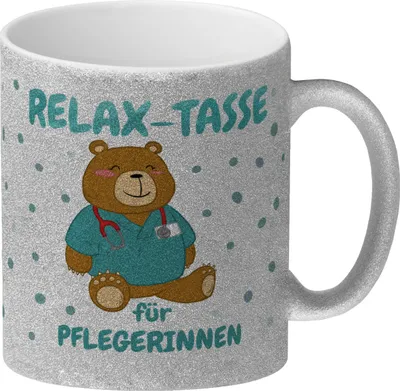 Produktbild von Relax Tasse für Pflegerinnen Glitzer-Kaffeebecher mit süßem Bären-Motiv