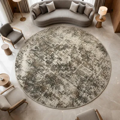 Produktbild von Beiger Teppich mit Vintage-Medaillon für vielseitige Wohnbereiche Größe - 120 cm Rund