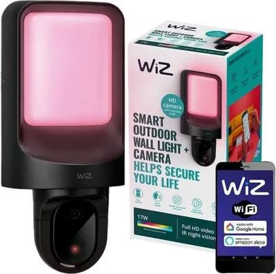 Zdjęcie produktu dla WiZ Kinkiet zewnętrzny z kamerą, Kamera bezpieczeństwa IP, Zewnętrzna, Bezprzewodowy, 1250 lm, Ściana, Czarny